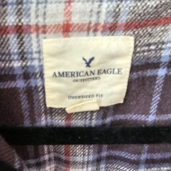 American Eagle Plaid Button Down Shirt Oversized Stretch Soft Cozy Fall Top - Picture 7 of 10